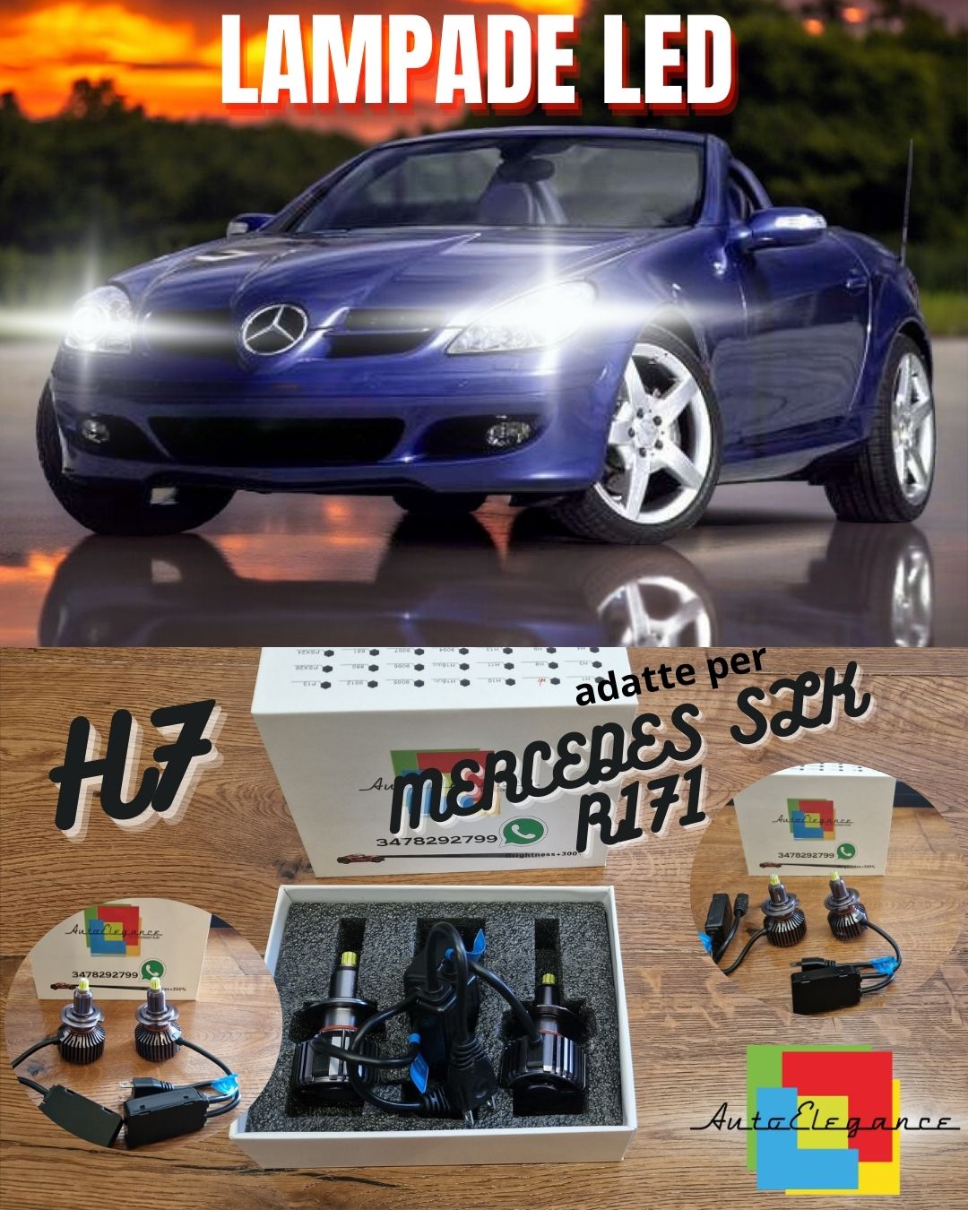 Kit Led H7 per Mercedes SLK R172 Anabbaglianti Lenticolari CANbus 6500K 12000LM