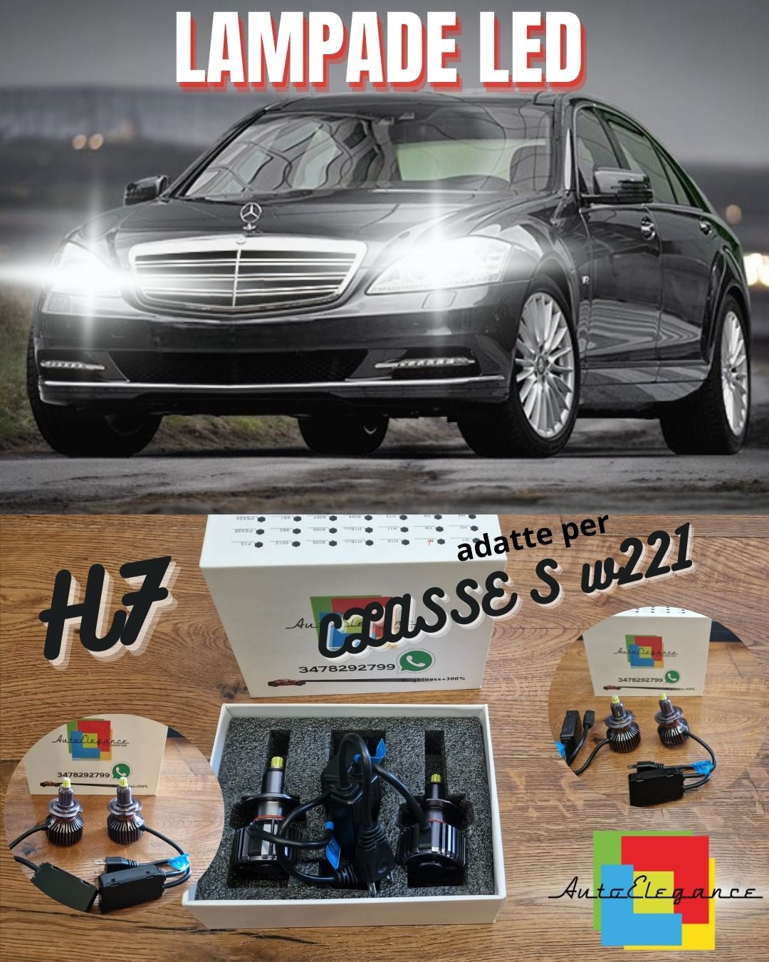 Lampade LED H7 per Mercedes Classe S W221 Luci ANABBAGLIANTI CANbus 6500K 12000L