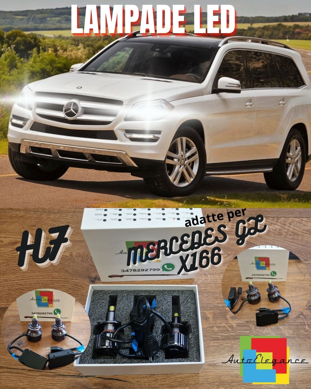 Kit Full LED H7 per Mercedes GL X166 ANABBAGLIANTI CANbus Bianco POTENTE 6500K