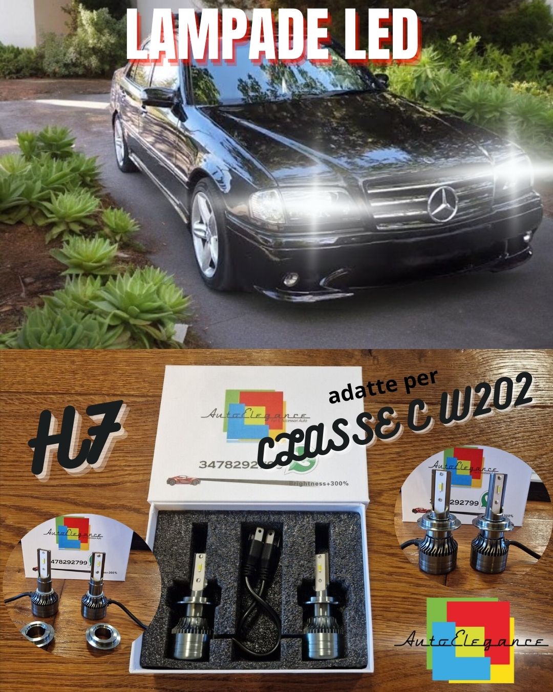 Kit LED H7 per Mercedes Classe C W202 96-00 Luci Bianche ANABBAGLIANTI CANbus