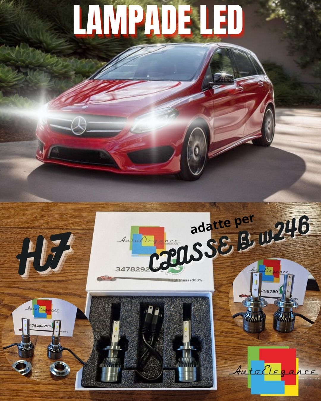 Kit Full LED H7 per Mercedes Classe B W246 ANABBAGLIANTI CANbus 6500K GHIACCIO
