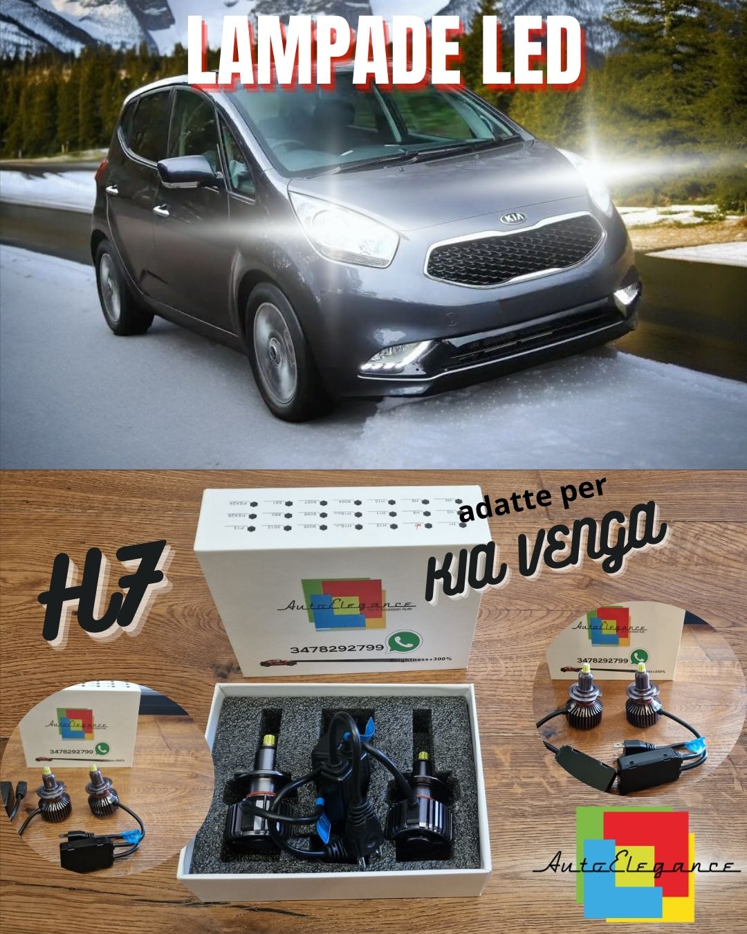 Lampade LED H7 per Kia Venga Luci Bianche ANABBAGLIANTI CANbus 6500K 8000LM