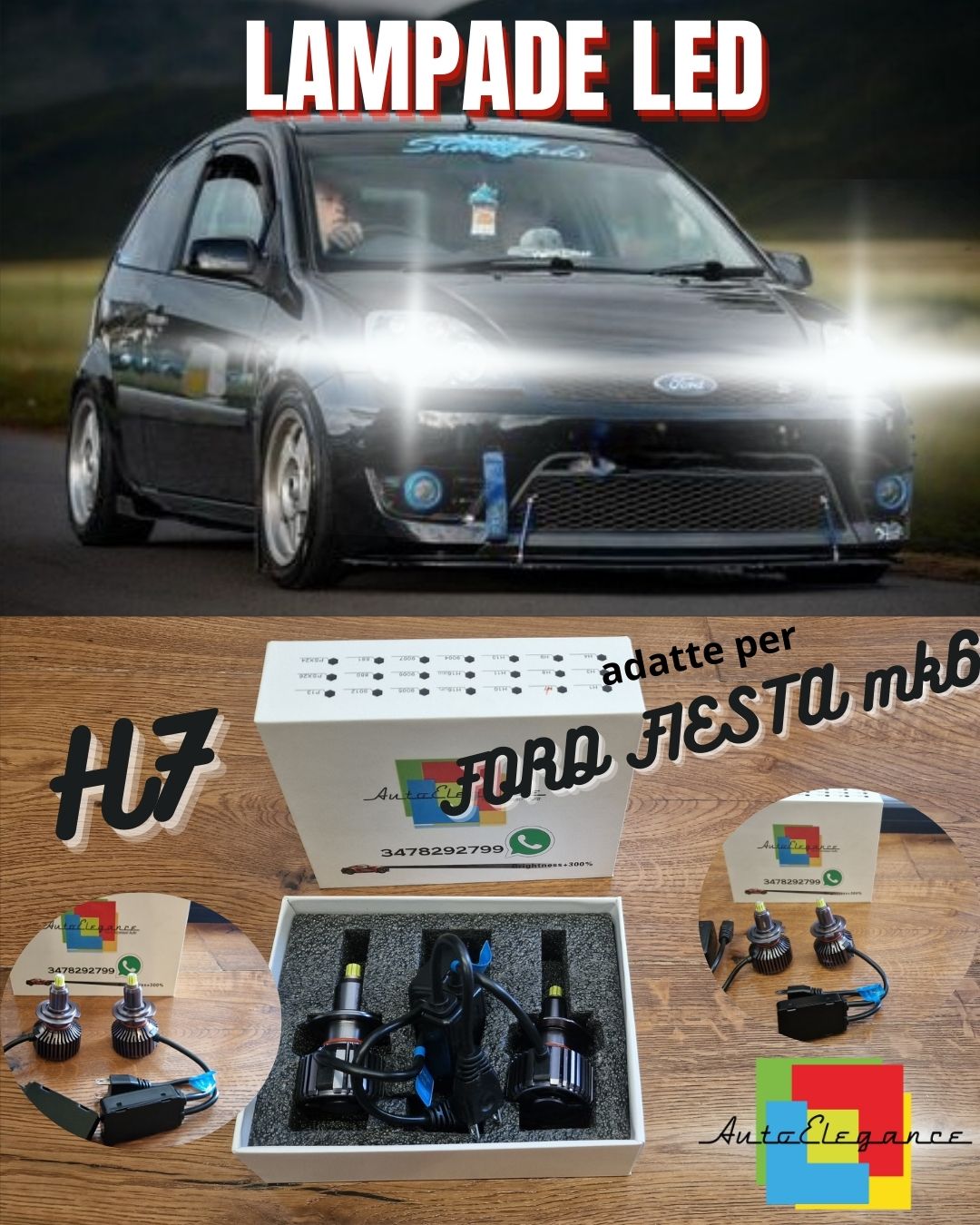 Kit LED H7 per FIESTA mk6 Restyling ANABBAGLIANTI Fari Lenticolari CANbus 12000L
