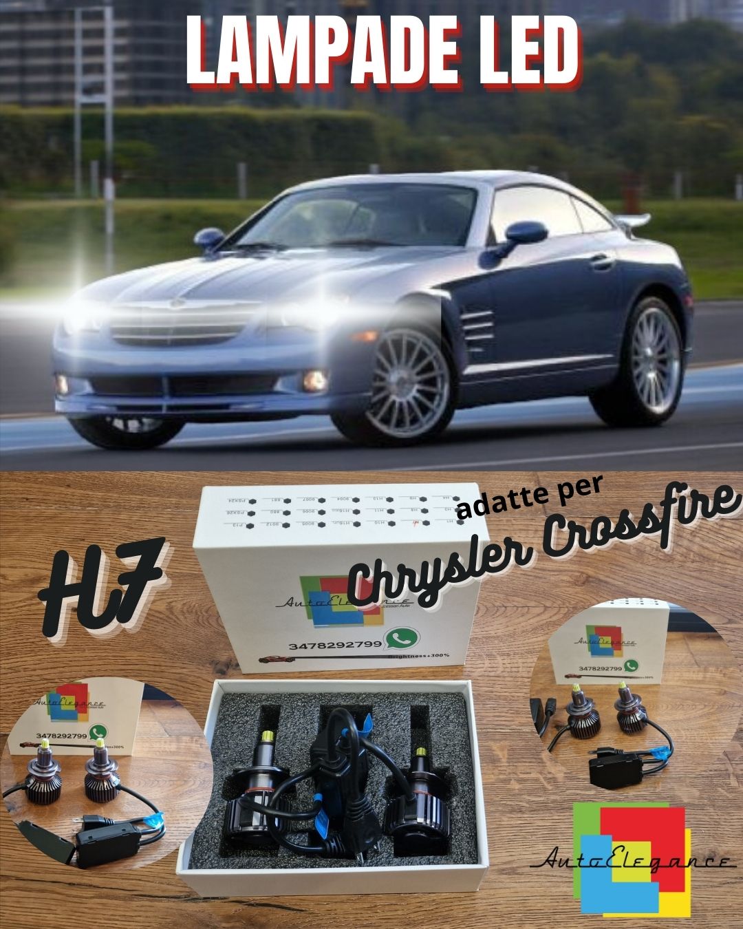 Lampade LED H7 per Chrysler Crossfire ANABBAGLIANTI Fari LENTICOLARI CANbus