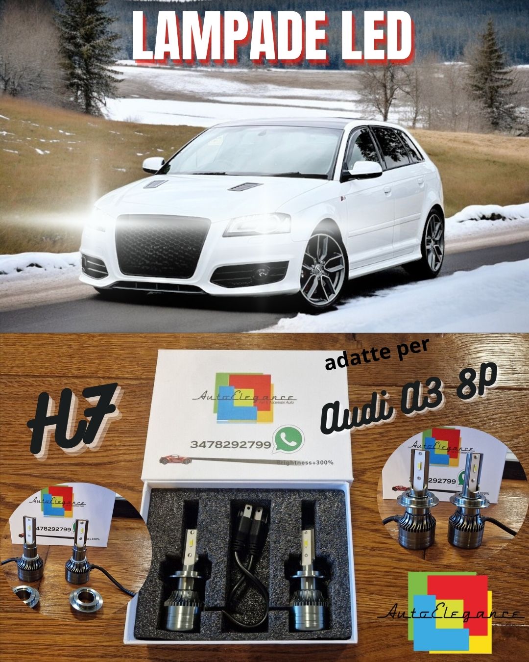 LED Bulb Kit for Audi A3 8P Restyling LOW BEAM H7 White Light CANbus 