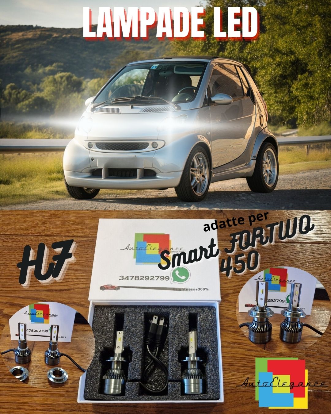 Lampadine LED H7 per Smart FORTWO 450 Luci Bianche Anabbaglianti CANbus 8000LM
