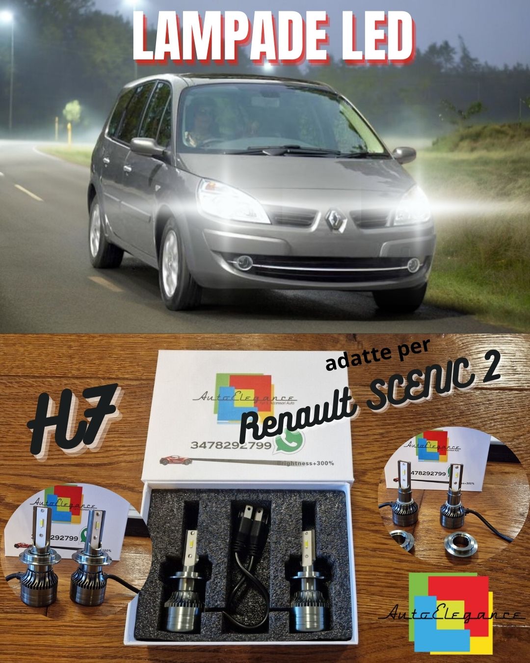 Full LED Kit for Renault Scenic 2 LOW BEAM H7 CANbus White POWERFUL 6500K 