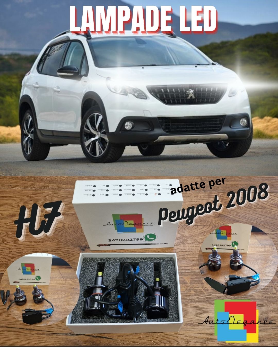 Kit Lampadine LED per Peugeot 2008 Luci ANABBAGLIANTI Lenticolari CANbus POTENTE