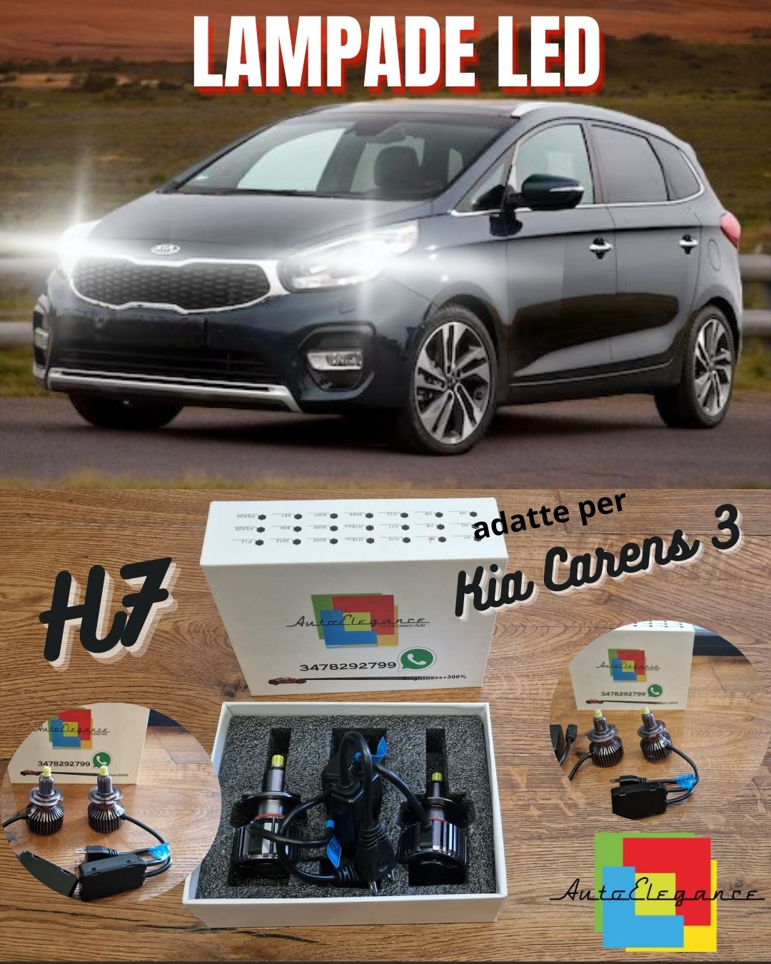 Kit Full LED H7 per Kia Carens 3 Fari LENTICOLARI Luci ANABBAGLIANTI CANbus