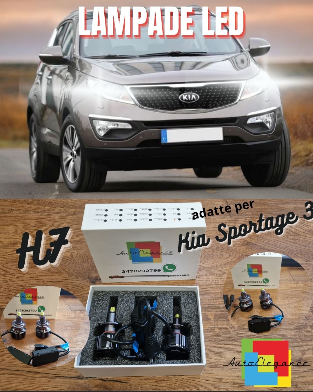 Lampade LED H7 per Kia Sportage 3 Anabbaglianti Fari LENTICOLARI CANbus 6500K