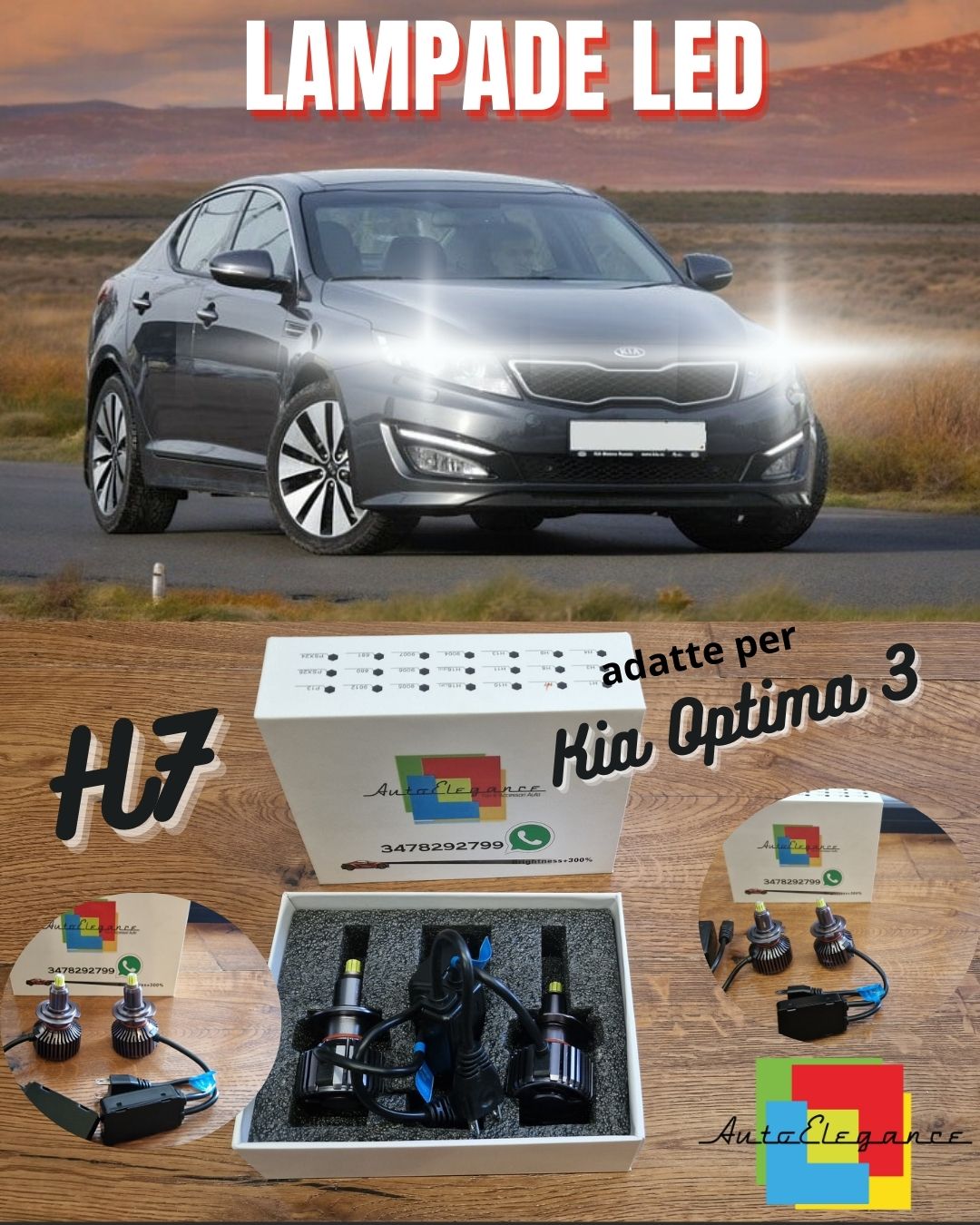 Kit Lampadine LED per Kia Optima 3 Fari LENTICOLARI ANABBAGLIANTI H7 Bianco Puro