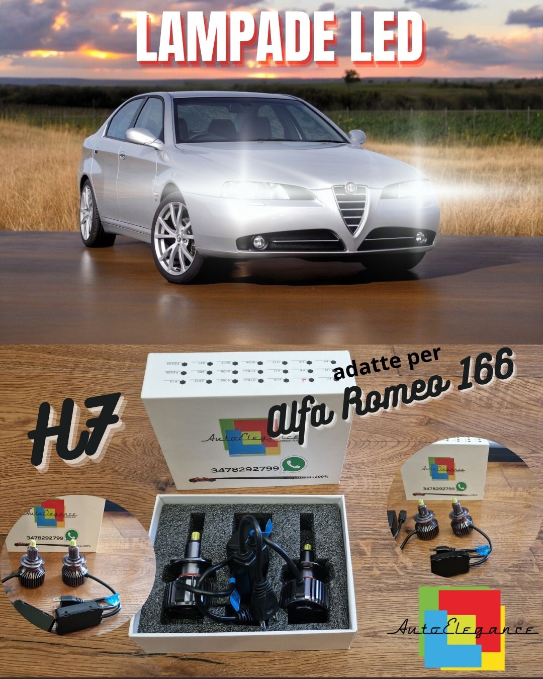 Kit Lampade LED H7 per Alfa Romeo 166 Anabbaglianti LENTICOLARI CANbus 6500K