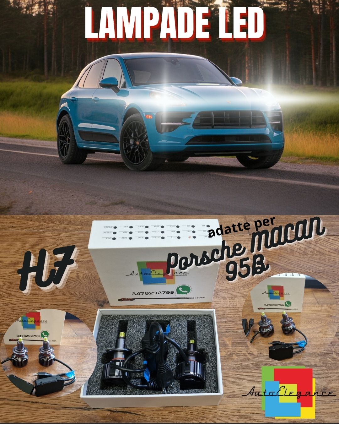 Kit LED H7 CANbus per Porsche MACAN 95B ANABBAGLIANTI Lenticolari 6500K 12000LM