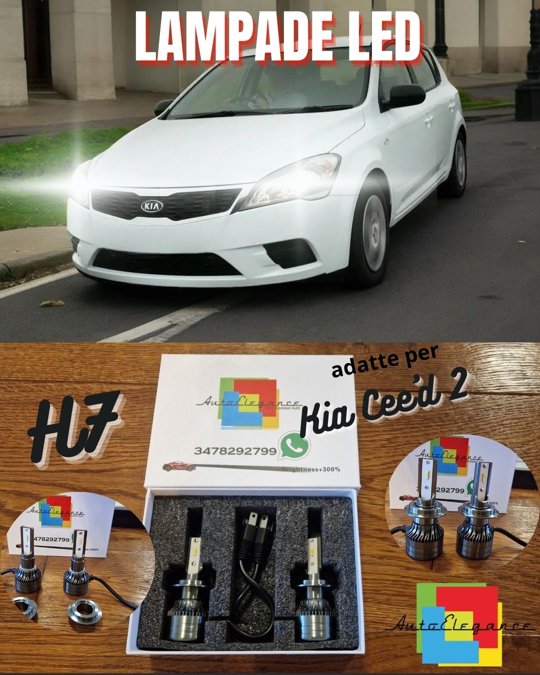 Full LED H7 Kit for Kia Cee'd 2 Lights LOW BEAM CANbus POWERFUL 6500K 8000LM 