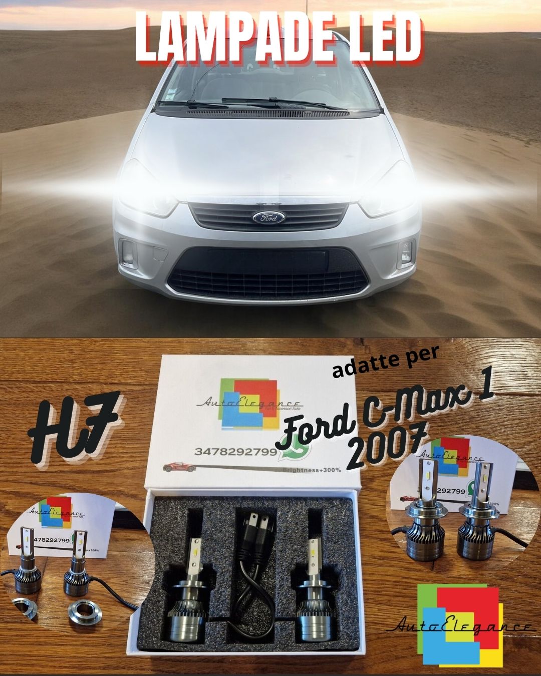 Lampade LED H7 per Ford C-Max 1 2007 Luci Bianche ANABBAGLIANTI CANbus 6500K