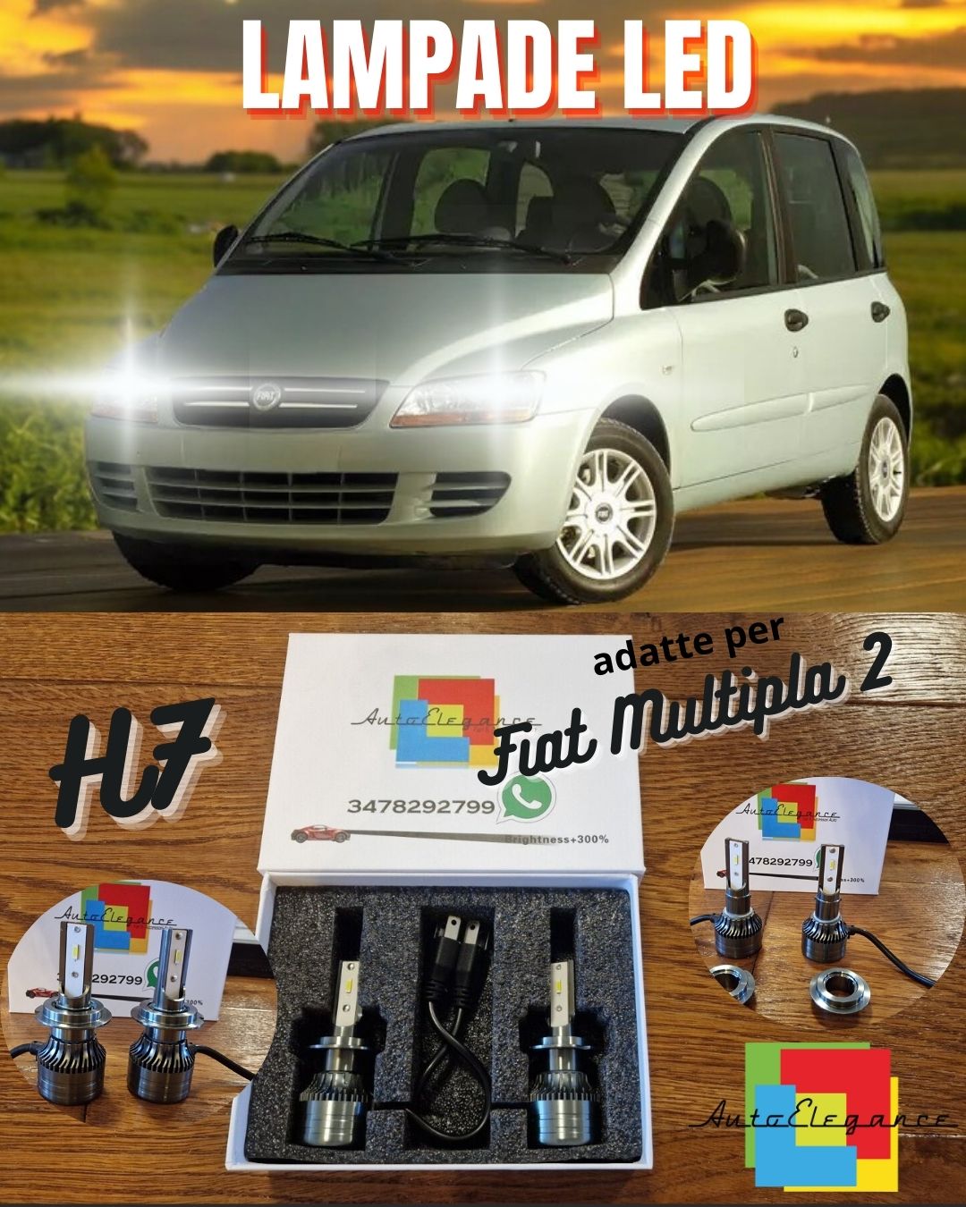 Kit Full LED H7 per Fiat Multipla 2 Luci ANABBAGLIANTI CANbus Bianco POTENTE
