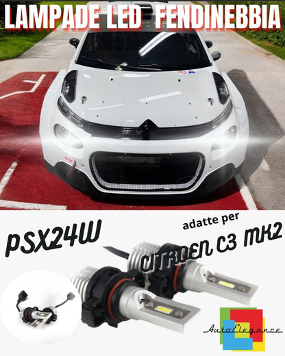 🔥COPPIA LAMPADE FENDINEBBIA A LED PSX24W🔥CITROEN C3 MK2 CANBUS 6000K🔥