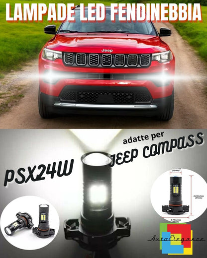 🔛LAMPADE FENDINEBBIA PSX24W LED CANBUS💥 JEEP COMPASS DAL 2010 AL 2016 BIANCO🔝