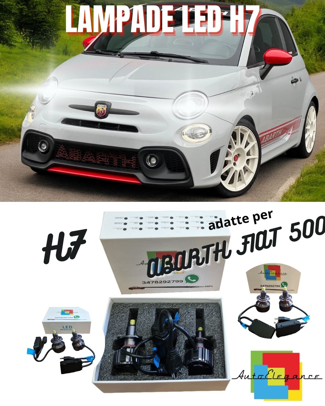 ✨KIT FULL LED H7 6000K CANBUS LED PER LENTICOLARI ABARTH FIAT 500 595 RESTYLING✨