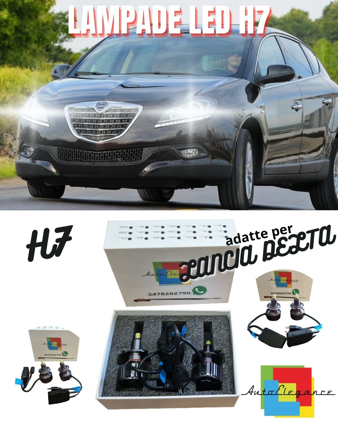 🤩KIT FULL LED H7 CANBUS LANCIA DELTA 6000K BIANCO 9600 LUMEN 80W NO ERROR🤩