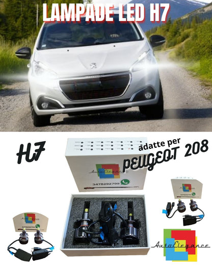 😍KIT FULL LED H7 CANBUS PEUGEOT 208 6000K BIANCO 9600 LUMEN 80W  PORTALAMPADE😍
