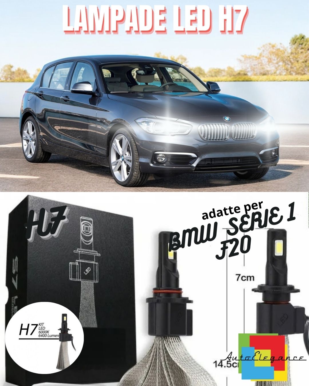 ✨KIT LED H7 LED BMW SERIE 1 F20 6000K 6400 LUMEN NO ERROR ANABBAGLIANTI✨
