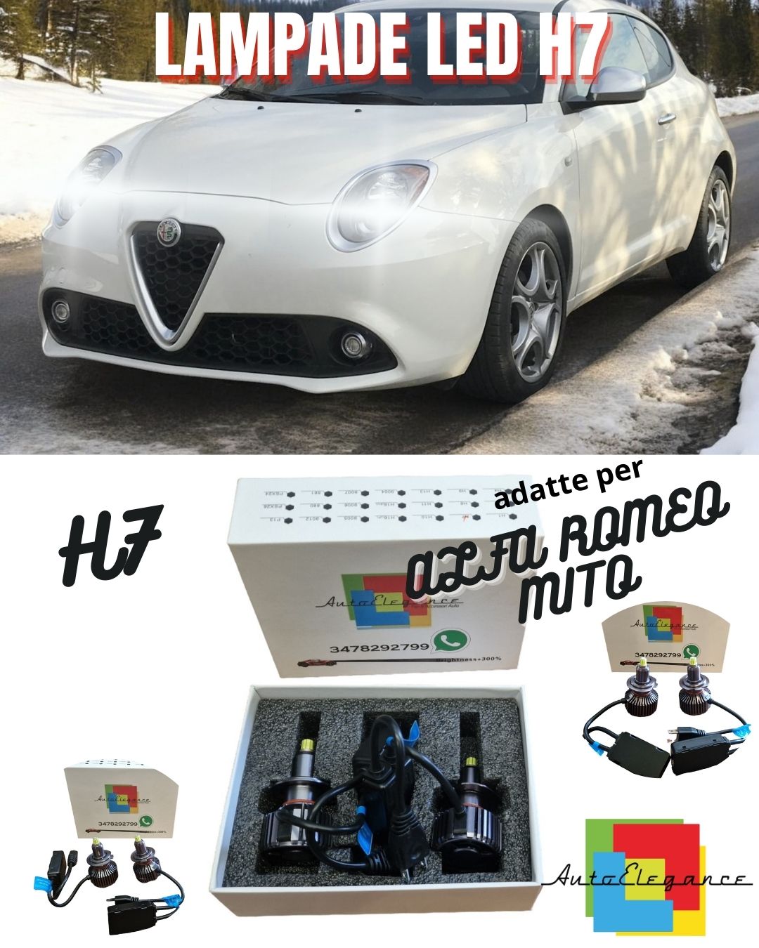 ✨KIT FULL LED H7 CANBUS ALFA ROMEO MITO 6000K BIANCO 9600 LUMEN 80W NO ERROR✨
