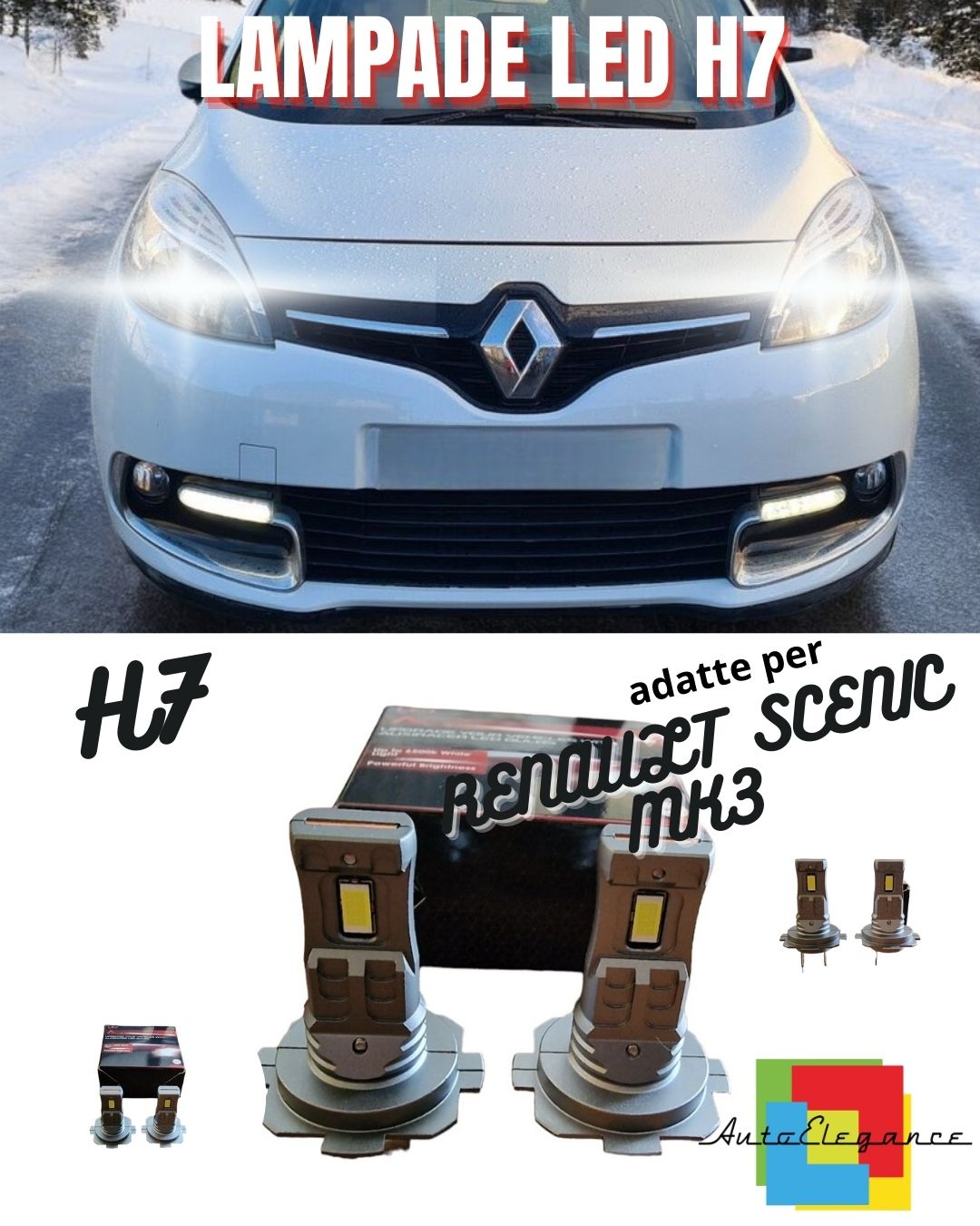 🤩KIT LED H7 PER RENAULT SCENIC MK3 6000K BIANCO 6000 LUMEN CANBUS ANABBAGLIANTI