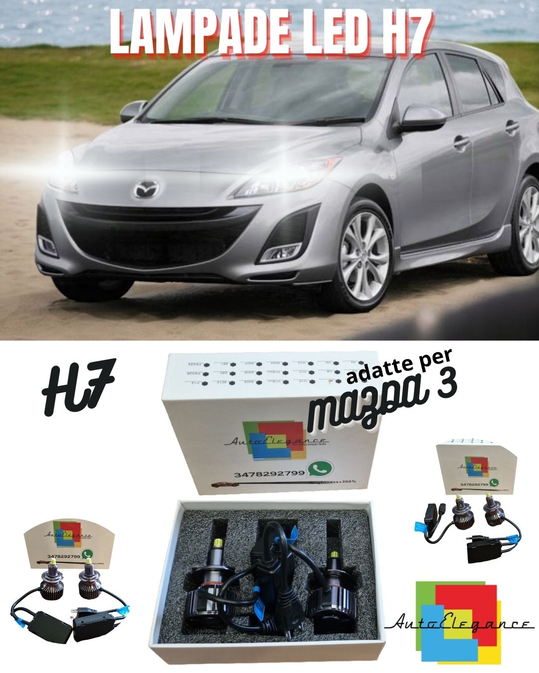 🤩MAZDA 3 MK1 LED LOW BEAM KIT LED H7 6000K 9600 LUMEN WHITE🤩