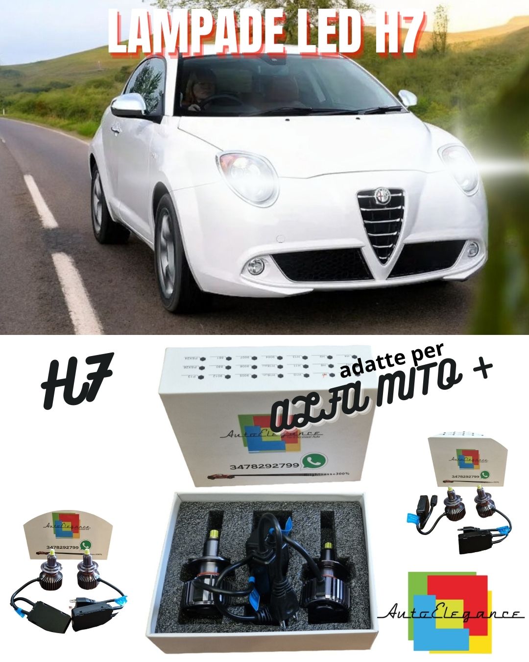 😍KIT H7 LED CANBUS LOW BEAM ALFA MITO + LAMP HOLDER 6000K NO ERROR😍