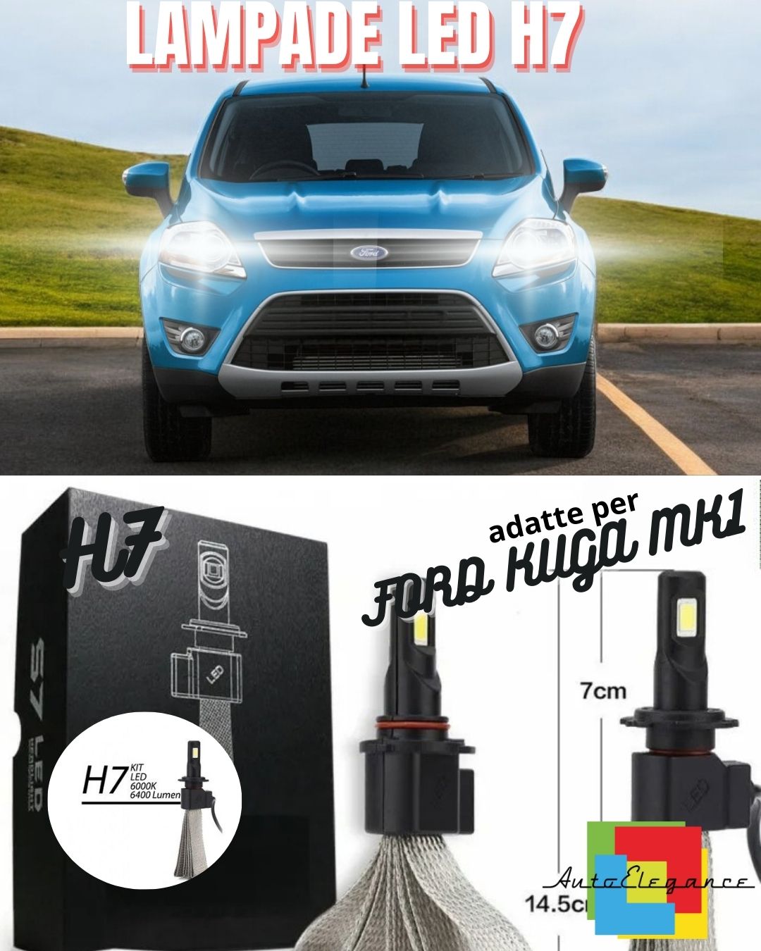 😤FULL LED KIT FORD KUGA MK1 LED LAMPS H7 6000K WHITE NO ERROR 6400lm😤