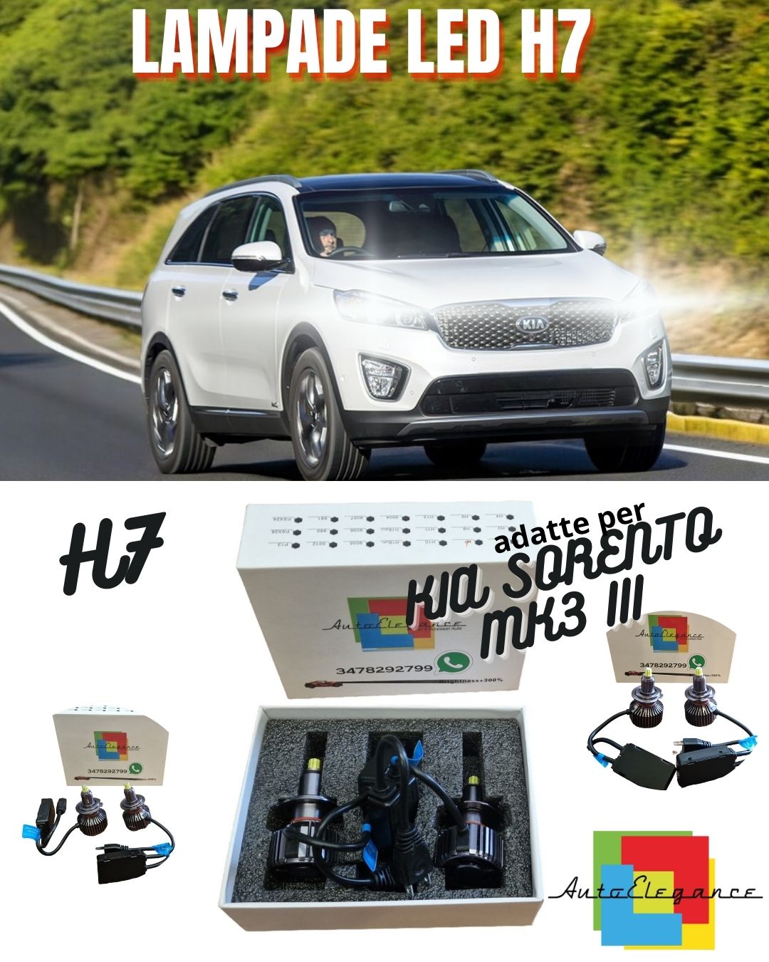 ✨KIT FULL LED H7 6000K CANBUS LED PER LENTICOLARI KIA SORENTO MK3 III NO AVARIA✨