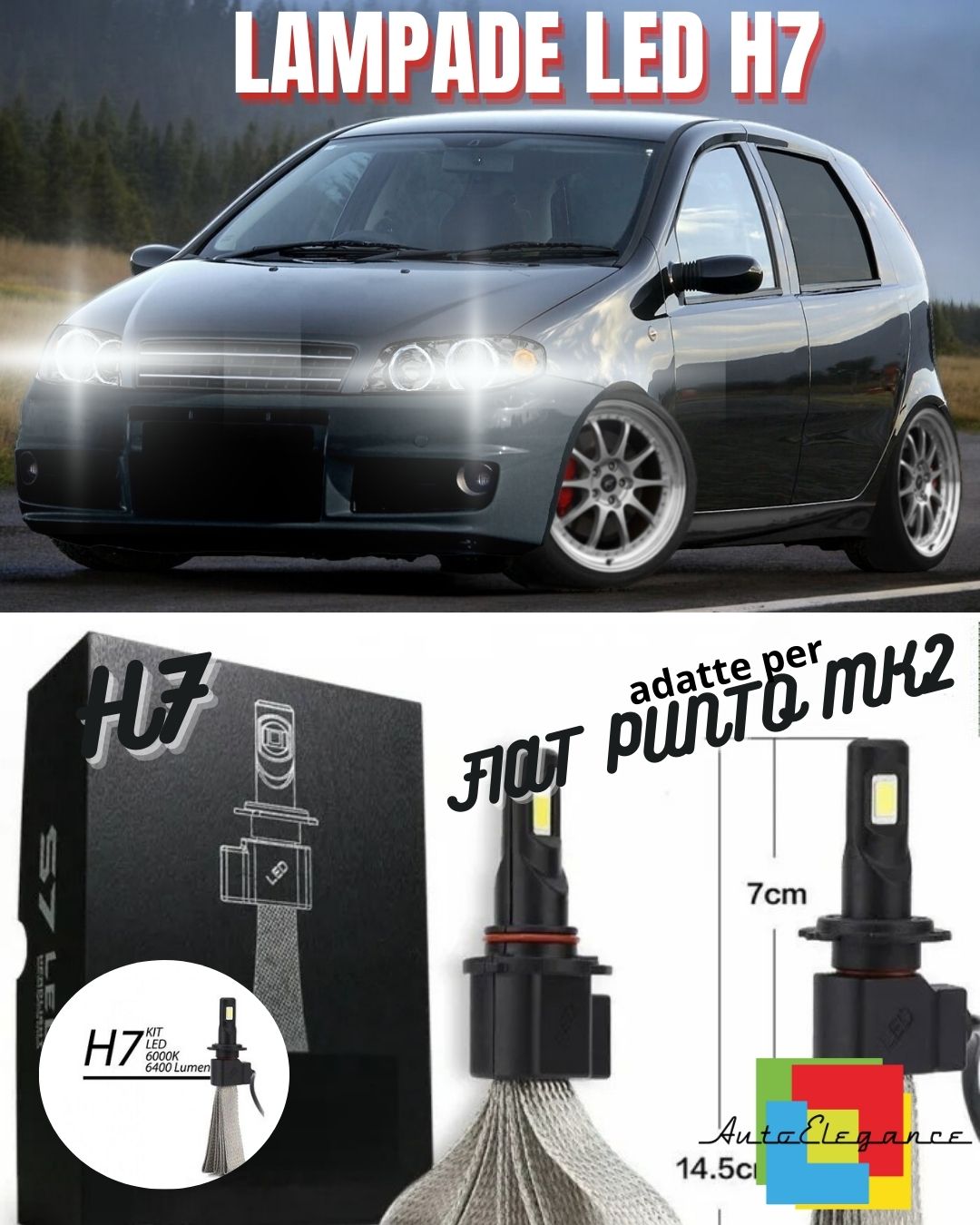 🤩KIT FULL LED FIAT PUNTO MK2 RESTYLING LAMPADE LED H7 6000K BIANCO NO ERROR🤩