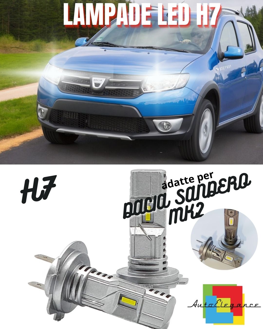 🤩KIT LED H7 DACIA SANDERO MK2 II 6000K BIANCO 6000 LUMEN CANBUS ANABBAGLIANTI🤩