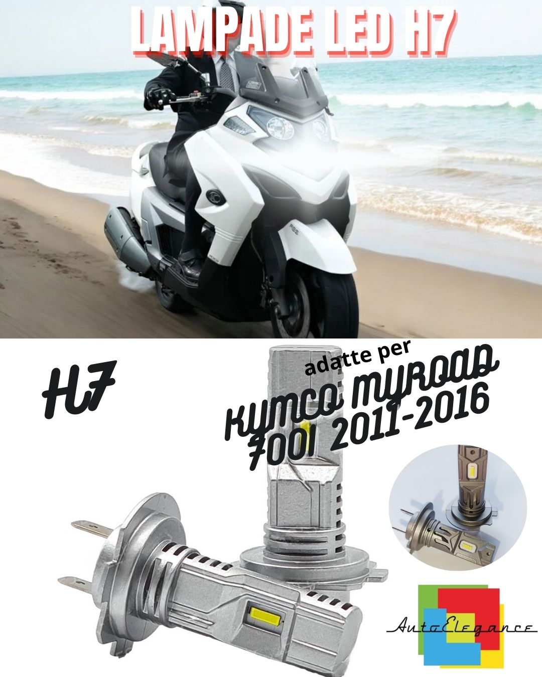 🤩KIT LED H7 6000K ABBAGLIANTE 6000 LUMEN KYMCO MYROAD 700I 2011-2016 COMPATTE🤩