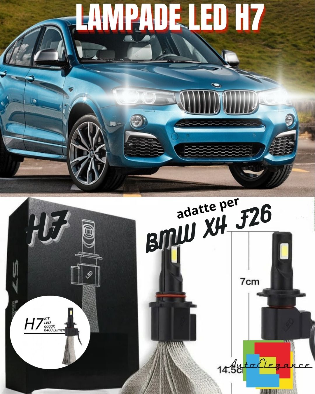 😎KIT LAMPADE ABBAGLIANTI LED BMW X4 F26 LED H7 6000K 6400 LUMEN NO ERRORE😎