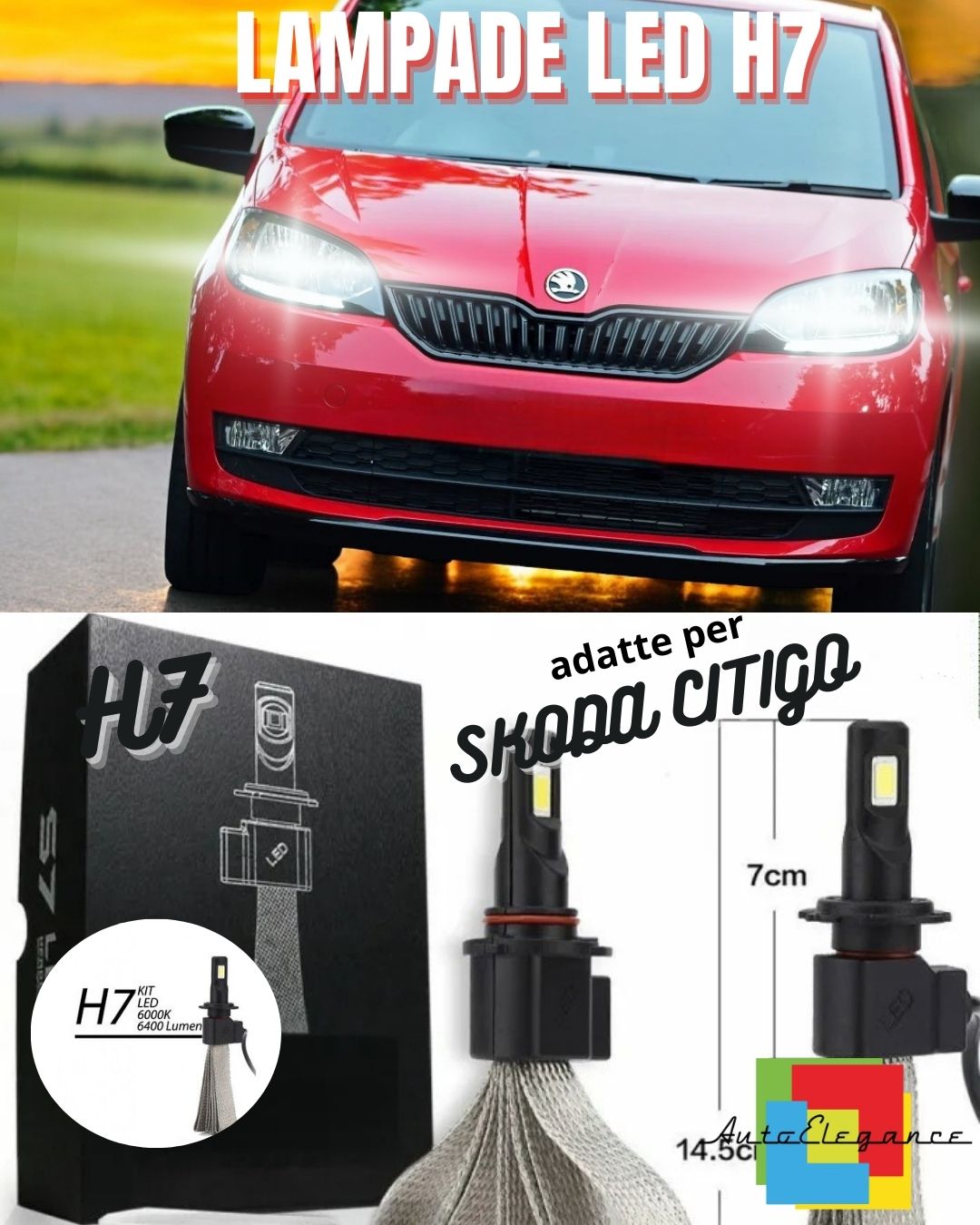 😍KIT LAMPADE ABBAGLIANTI LED SKODA CITIGO RESTYLING LED H7 6000K XENON XENO😍