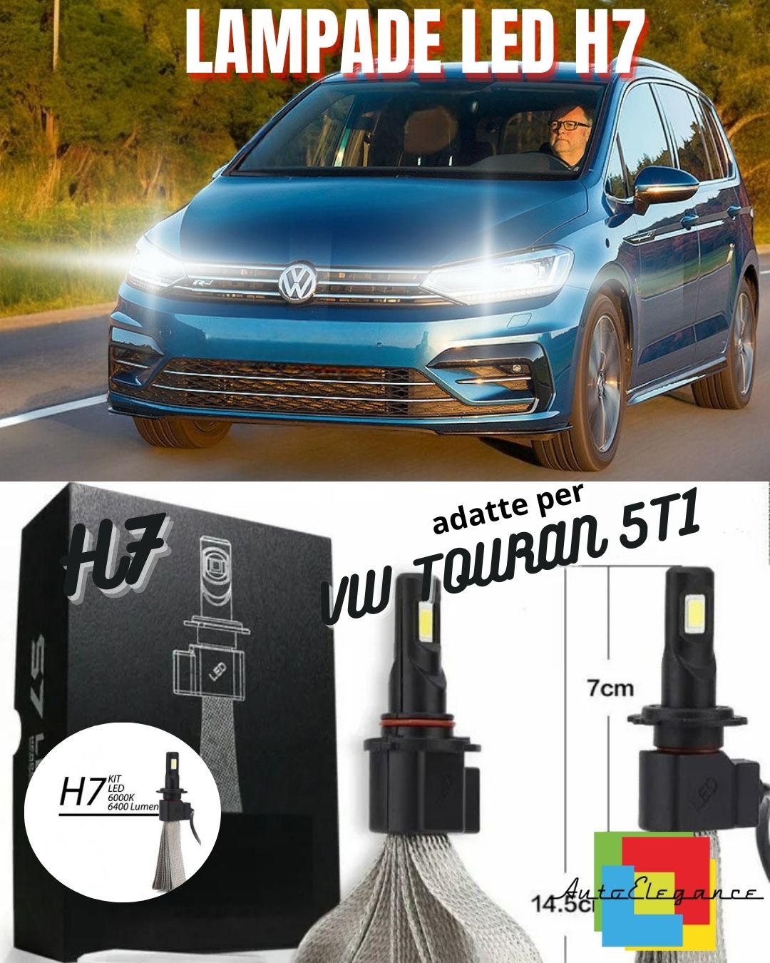 😍KIT LAMPADE ANABBAGLIANTI LED VW TOURAN 5T1 LED H7 6000K 6400 LUMEN NO ERROR😍
