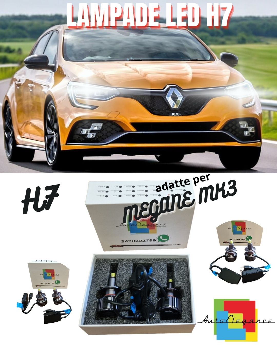 😍KIT FULL LED H7 CANBUS MEGANE MK3 RESTYLING 6000K BIANCO 9600 LUMEN 80W😍
