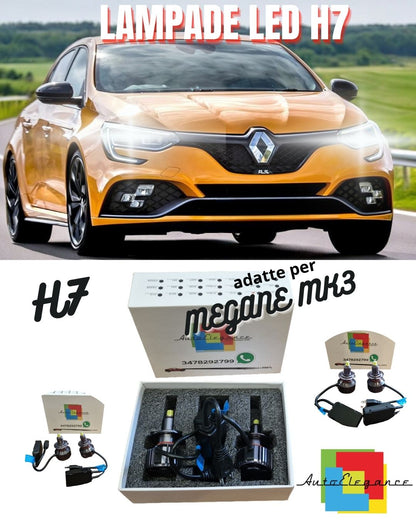 😍KIT FULL LED H7 CANBUS MEGANE MK3 RESTYLING 6000K BIANCO 9600 LUMEN 80W😍