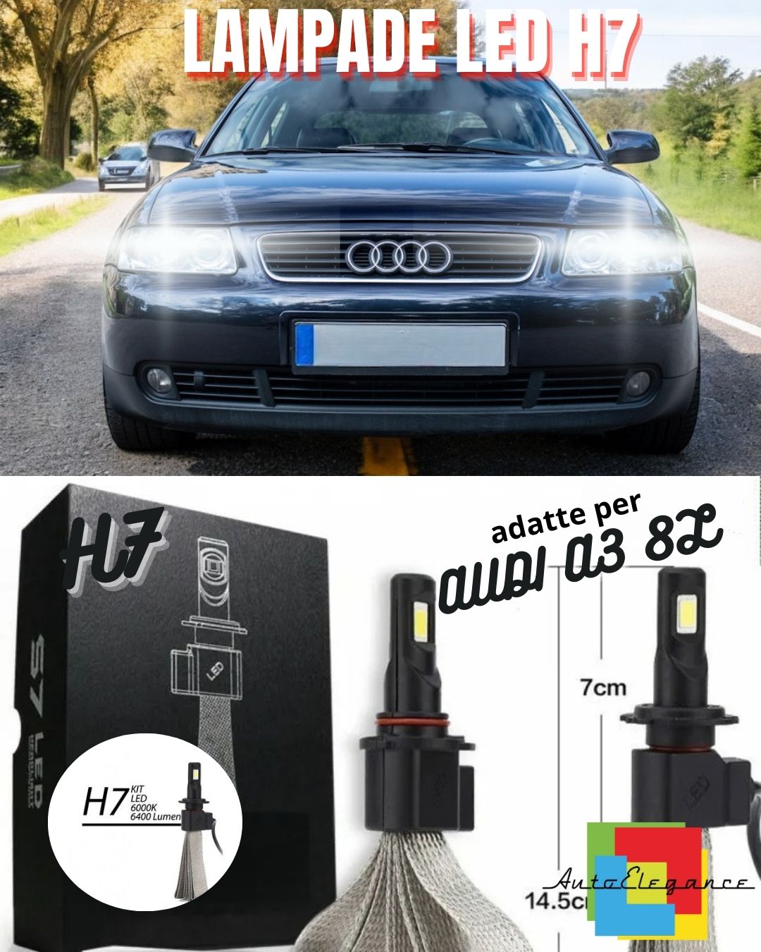 ⚡LED HIGH BEAM KITLED HIGH BEAM KIT H7 AUDI A3 8L 6000K CANBUS⚡ 
