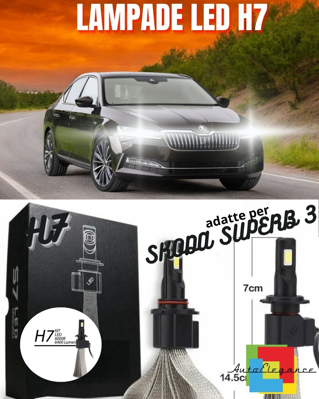 🔥KIT LAMPADE ANABBAGLIANTI LED SKODA SUPERB 3 LED H7 6000K XENO 6400 LUMEN🔥