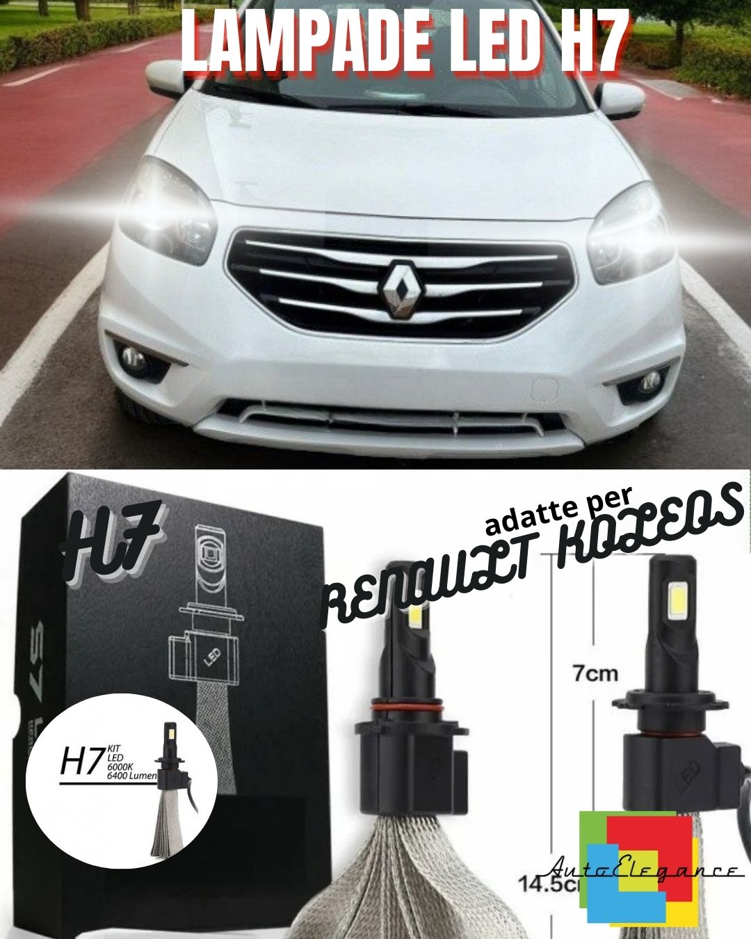 🤩ABBAGLIANTE A LED RENAULT KOLEOS LAMPADE LED H7 6000K NO ERROR 6400 LUMEN🤩