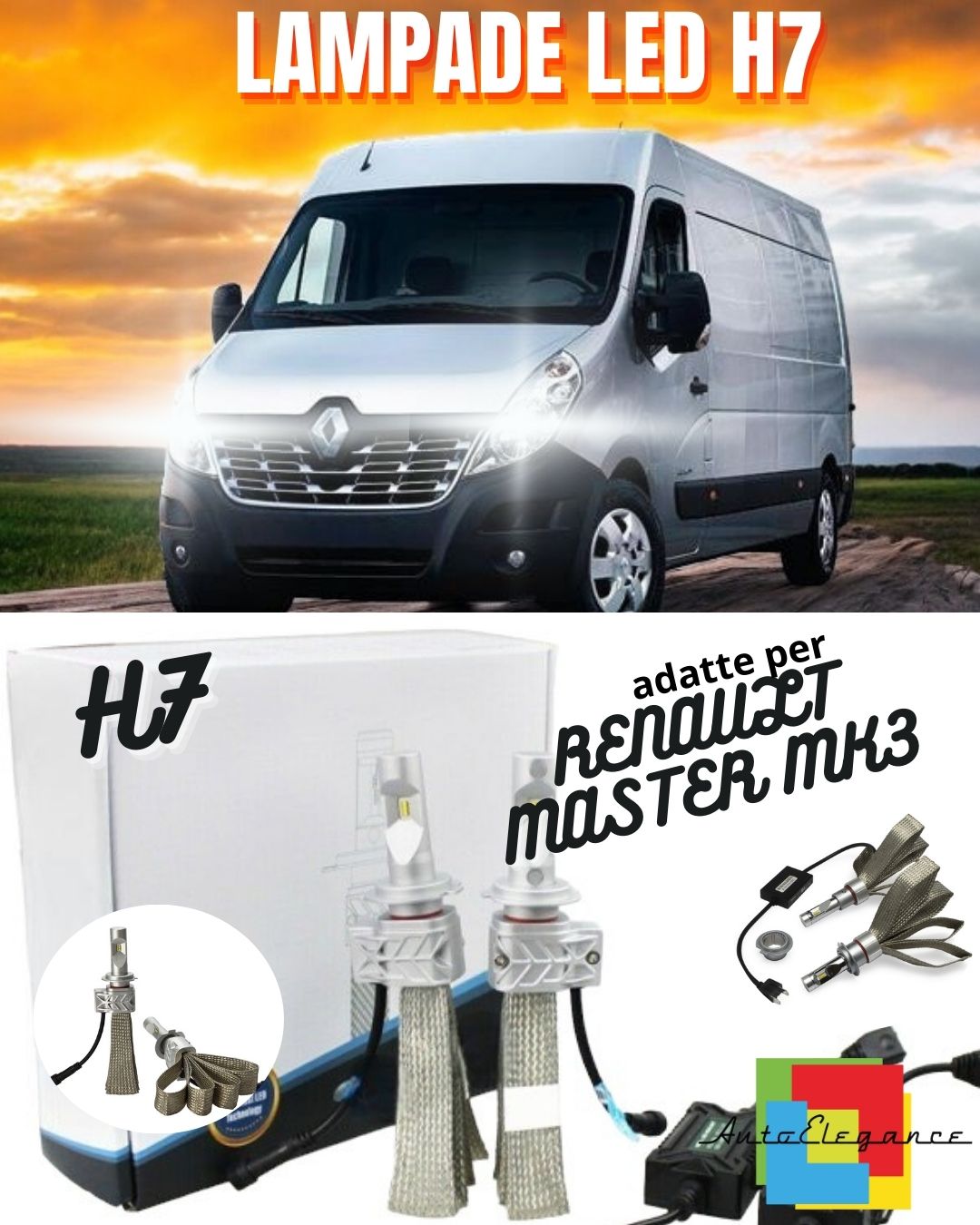 🌟KIT LED H7 RENAULT MASTER MK3 FULL CANBUS 8000 LUMEN LED 6500K BIANCO🌟