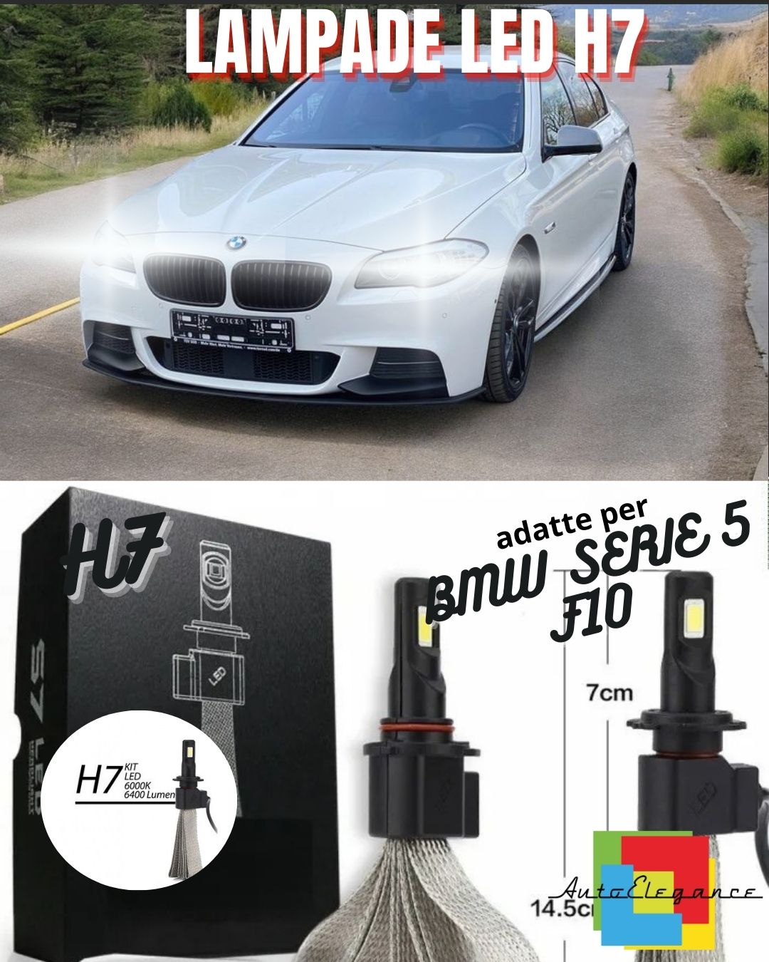 😍BMW 5 SERIES F10 F11 LED HIGH BEAM LAMP KIT LED H7 6000K 6400 LUMEN CANBUS