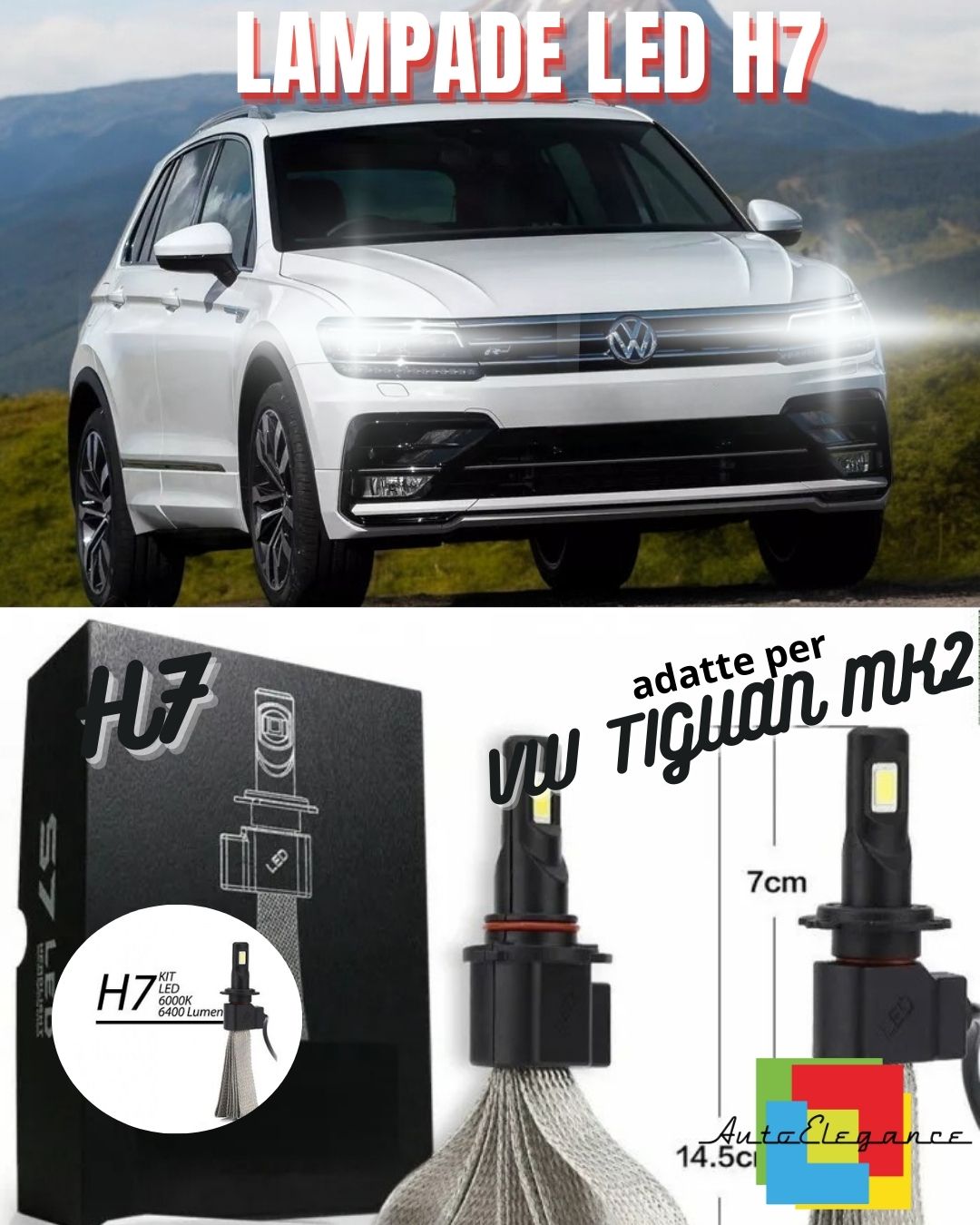 😎KIT LAMPADE ABBAGLIANTI LED VW TIGUAN MK2 LED H7 6000K 6400 LUMEN NO ERROR😎