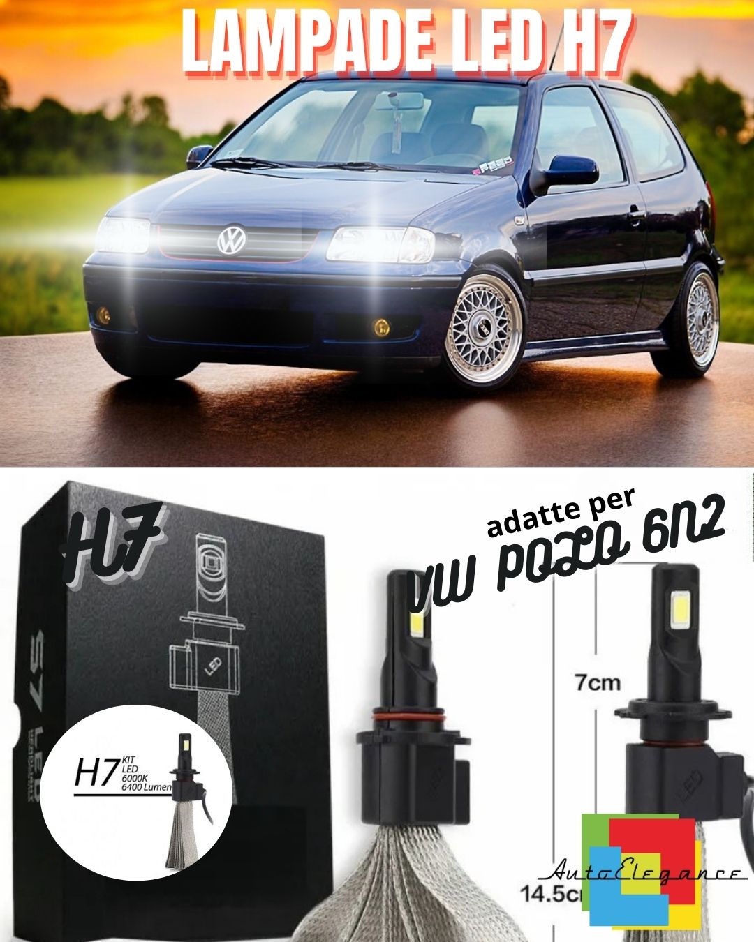 😎KIT LAMPADE ANABBAGLIANTI LED VW POLO 6N2 LED H7 6000K 6400 LUMEN NO ERROR😎
