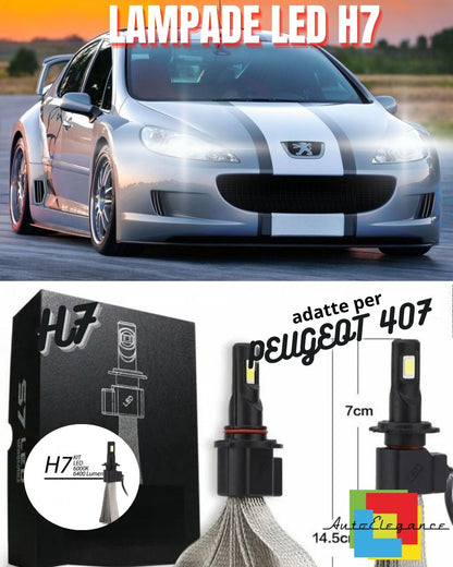 😎KIT LAMPADE ABBAGLIANTI LED PEUGEOT 407 LED H7 6000K 6400 LUMEN CANBUS😎