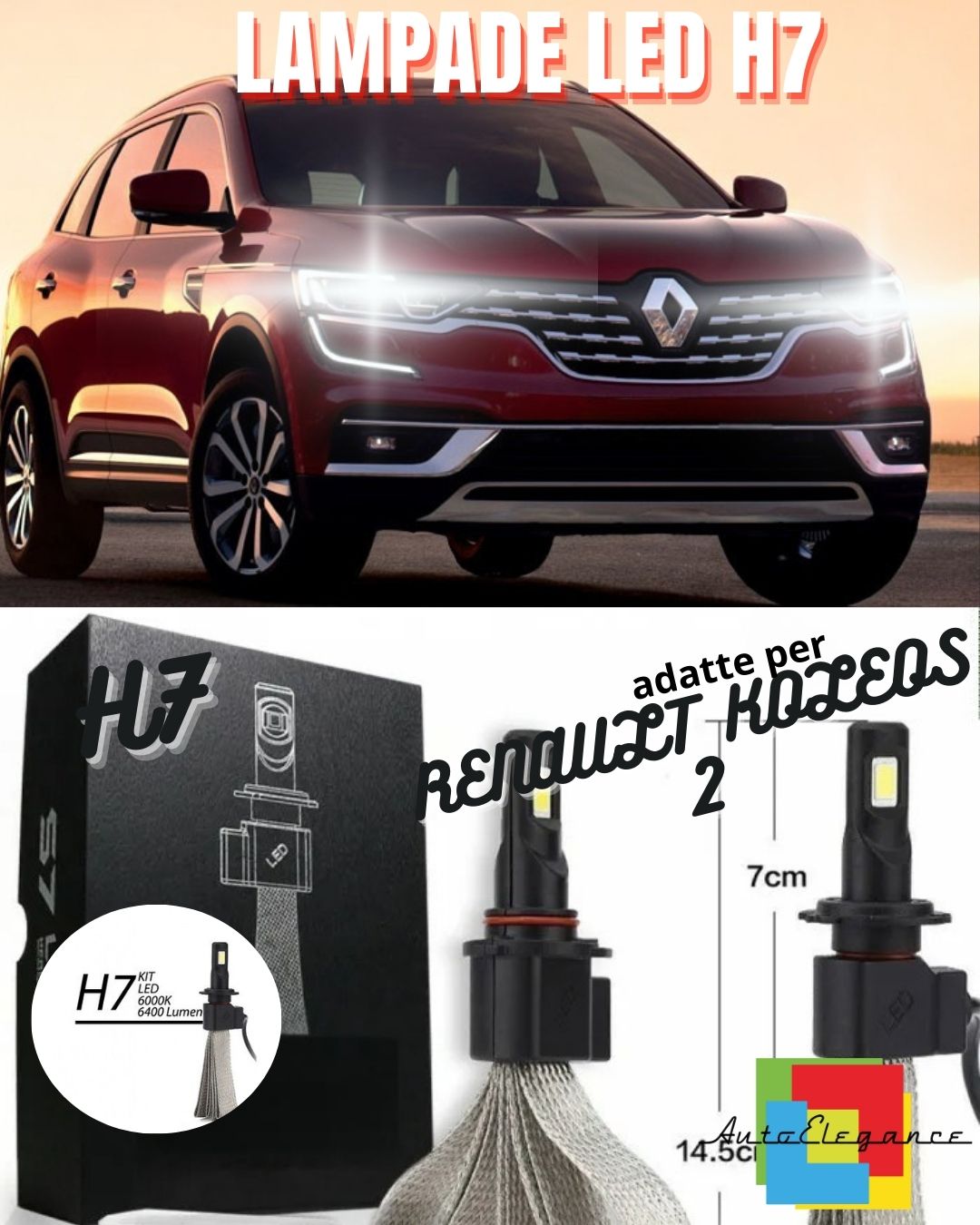 🔥KIT LAMPADE ABBAGLIANTI LED RENAULT KOLEOS 2 LED H7 6000K 6400 LUMEN BIANCO🔥