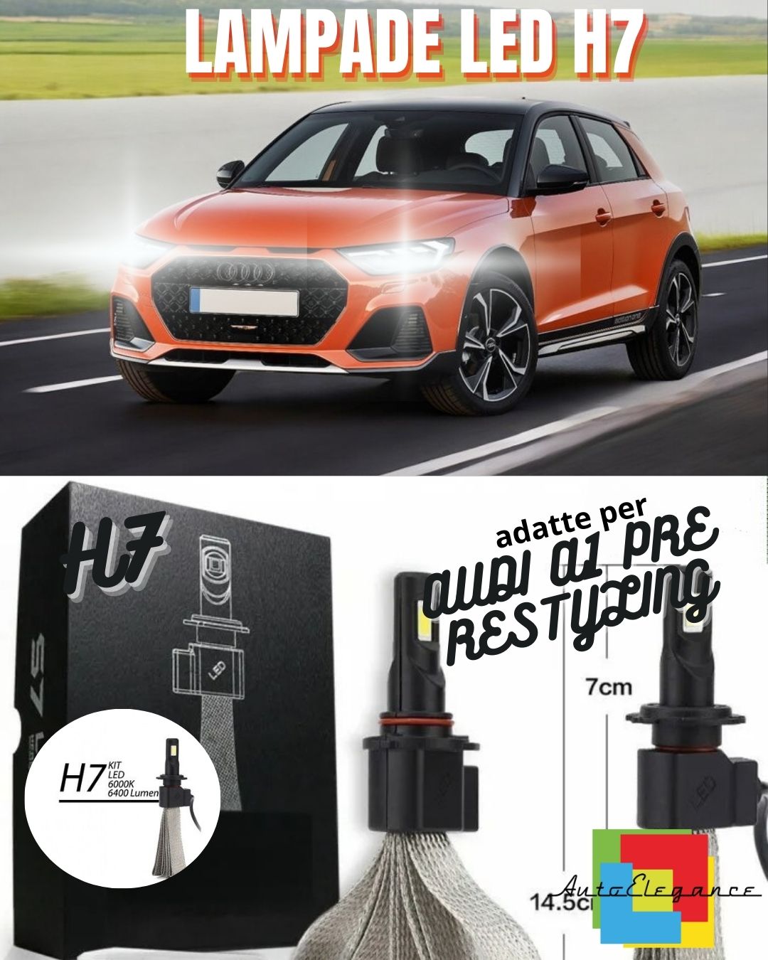 😎KIT LAMPADE ANABBAGLIANTI LED AUDI A1 PRE RESTYLING H7 6000K 6400 LUMEN😎